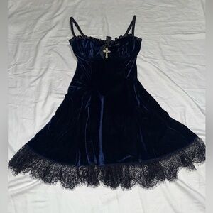 Dolls Kill Widow Blind Faith Velvet Navy Dress